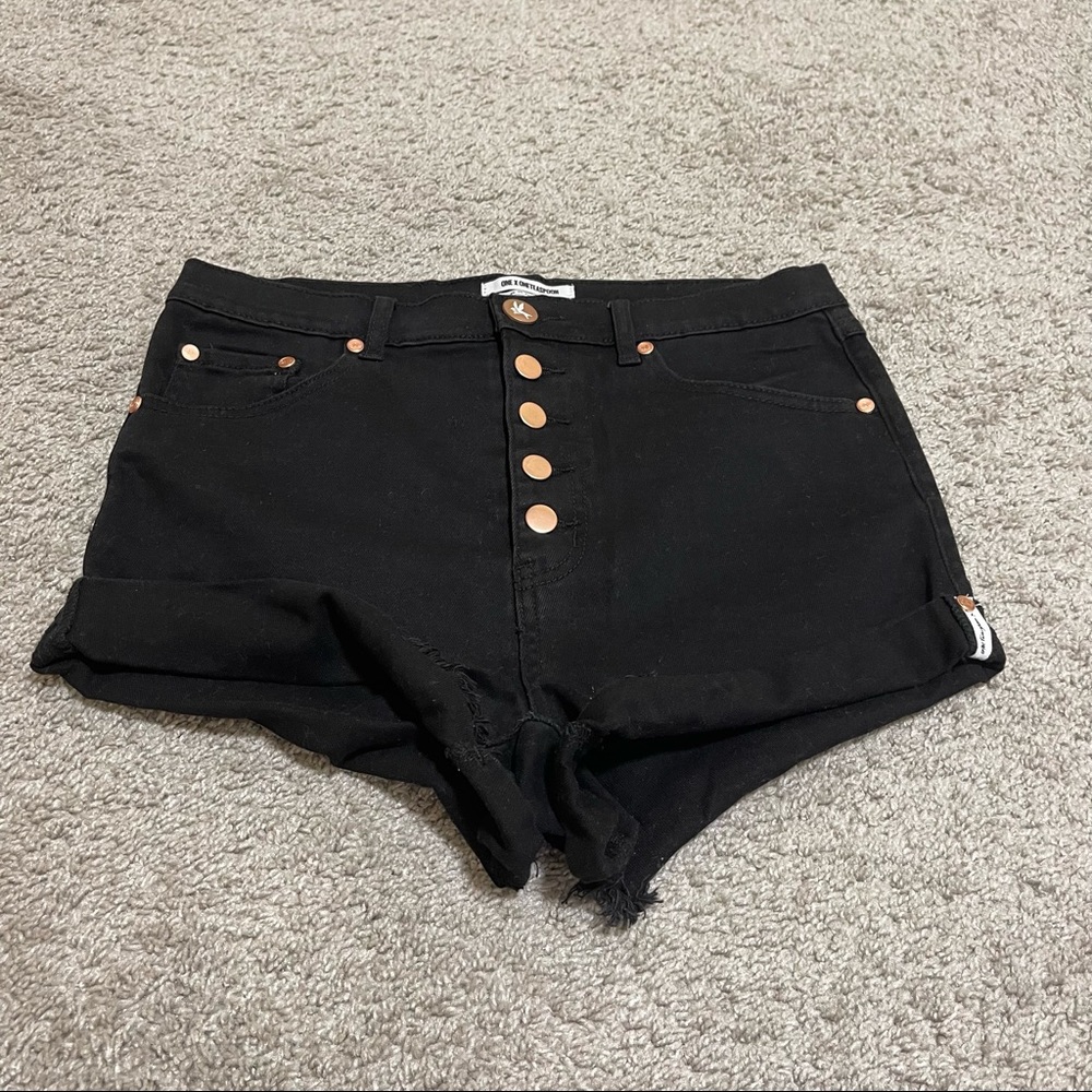 One Teaspoon Lovers Black Denim Shorts with Gold Buttons